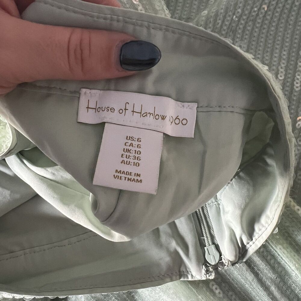 House of Harlow 1960 Sequin Wide Leg Trousers - Pistachio Sage Green - Size 6 - Picture 4 of 4